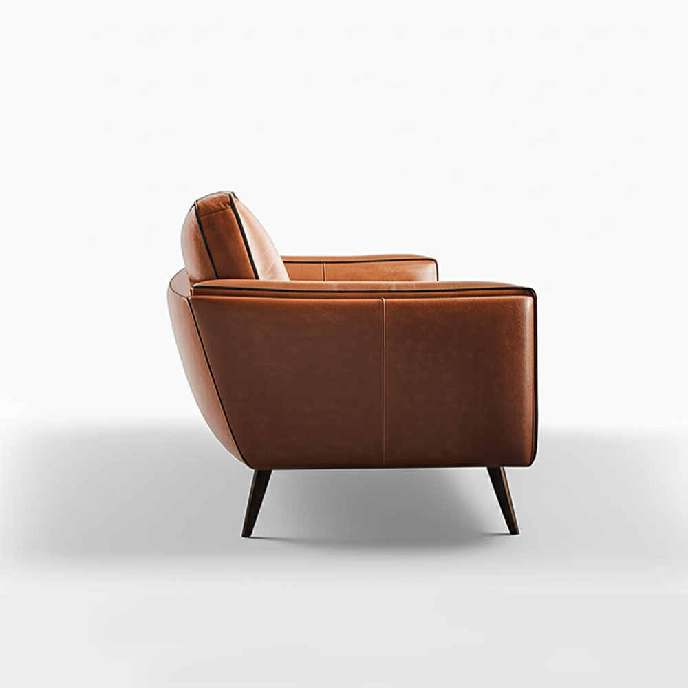 Mid-Century Modern Tan Leather 3-Seater Sofa - Image 3