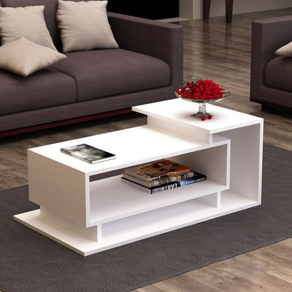 Modern Asymmetrical White Coffee Table