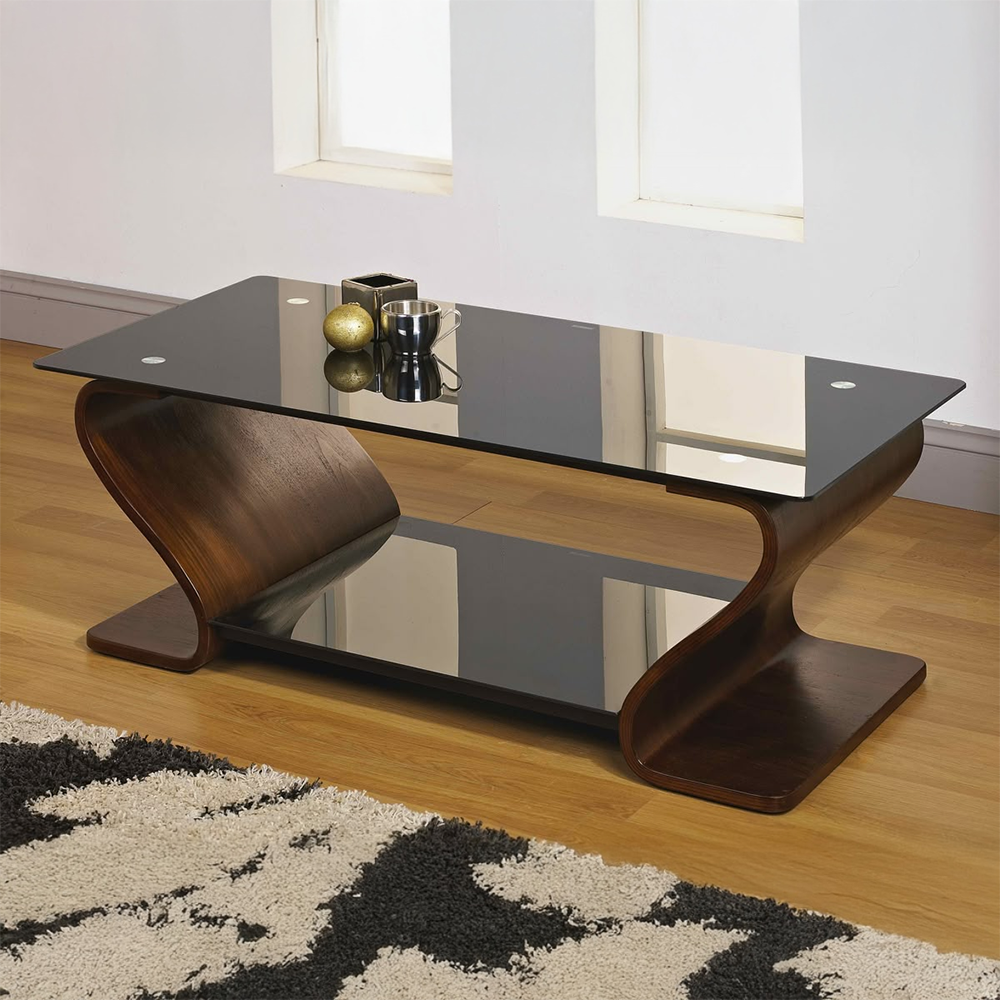 Contemporary Glass Coffee Table with S-Shaped Base