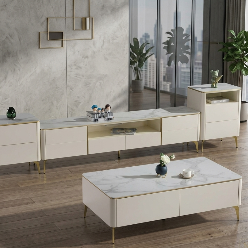 The Aura Marble & Cream Gilded Living Suite